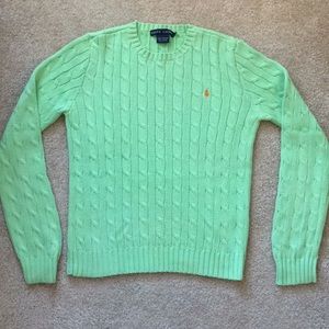 Ralph Lauren Lime Green Small Cable Knit Sweater